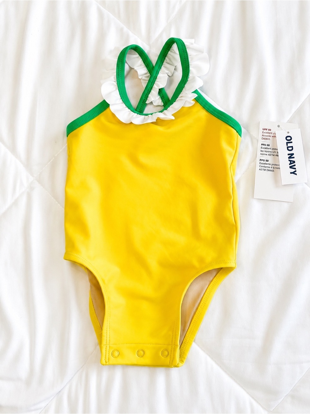 🆓 $0 WITH PURCHASE - 💦 OLD NAVY NWT UPF 50 Ruffle Baby Swimsuit 6-12M Beach